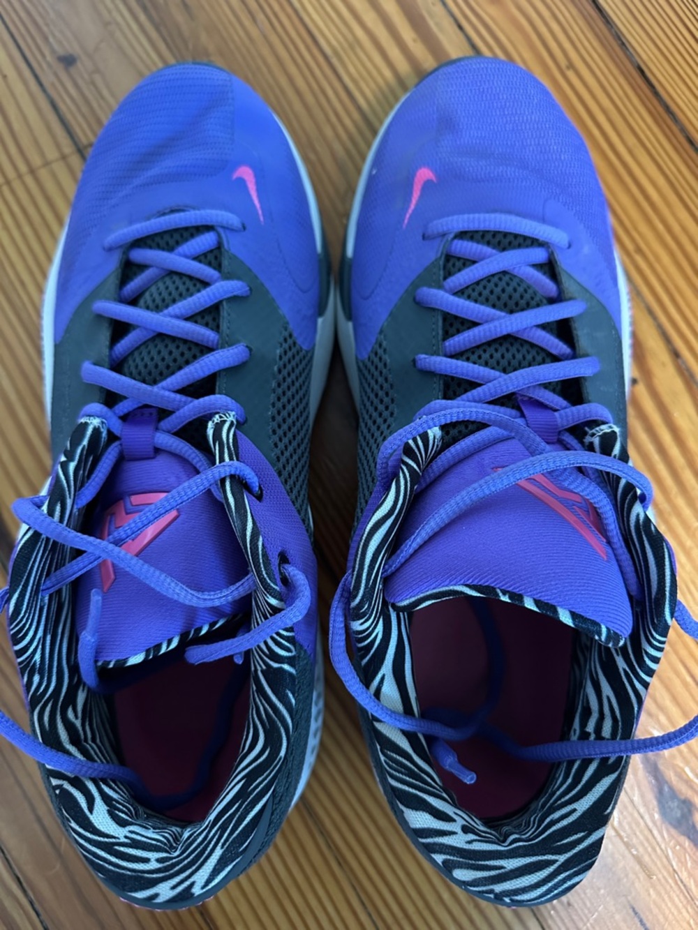 Nike Purple Basketball Sneakers with Pink Swoosh and Zebra Collar